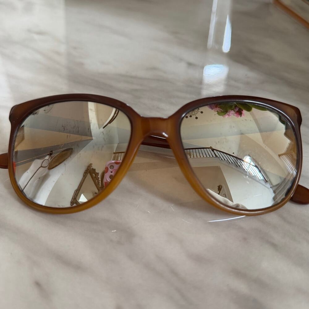 Vintage 80s Ray Ban Brown Polarized Yellow Mirror Lens Round Eye Sunglasses